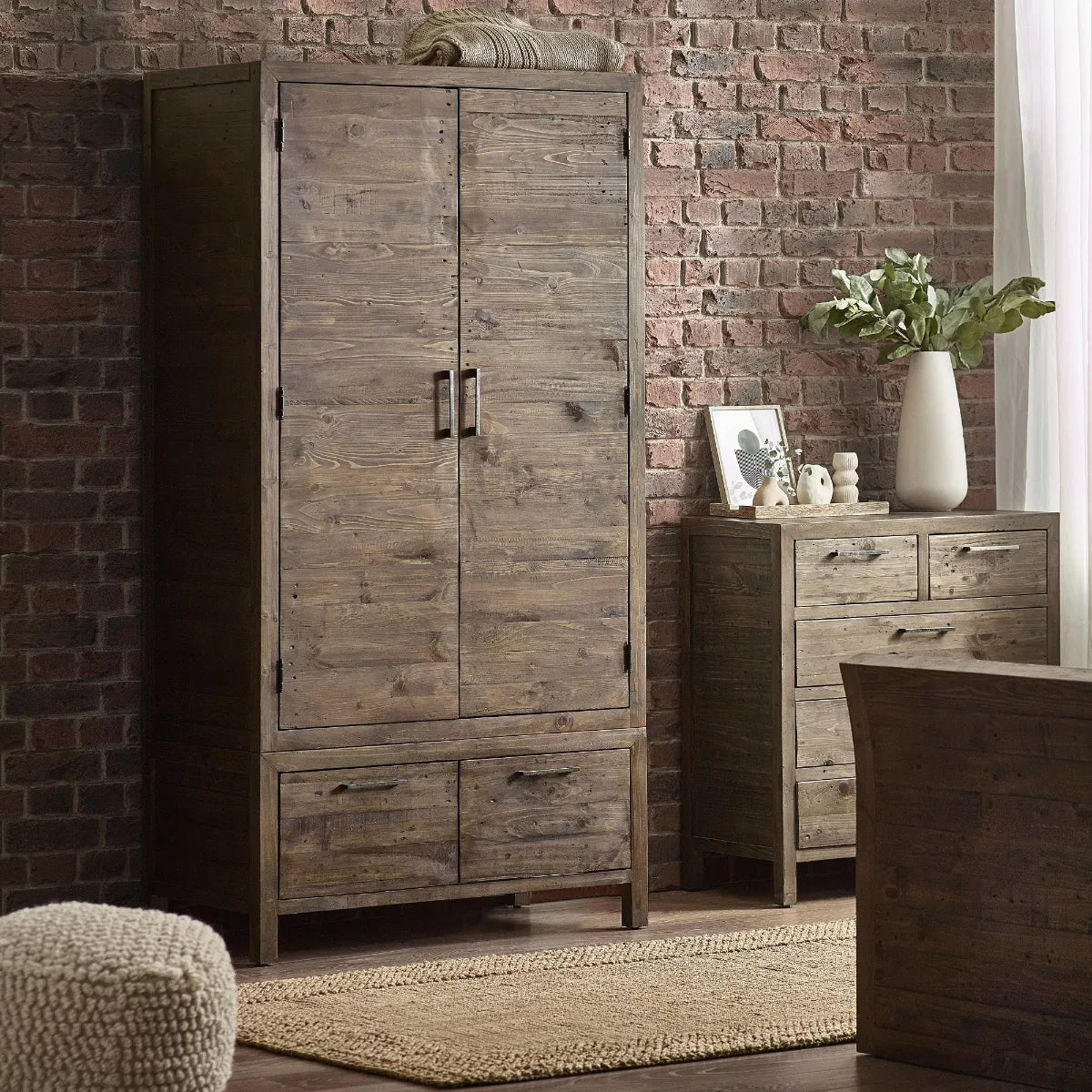 Barnes Pine Wood Double Wardrobe